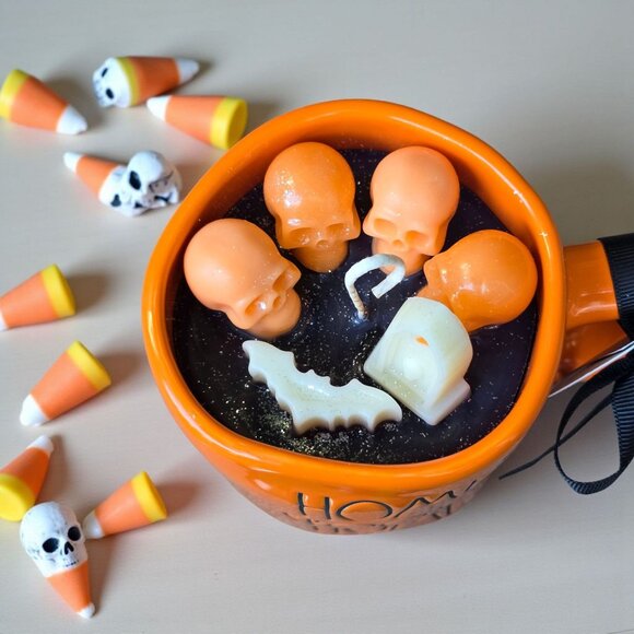 Handmade ✦ Rae Dunn Home Spooky Home Mug Candle ✦ Vanilla Cookie Pumpkin Soy Wax - Picture 4 of 9